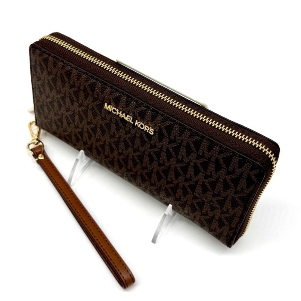 Michael Kors Large Jet Set Travel Signature Continental Wallet Wristlet Brown - Picture 6 of 8
